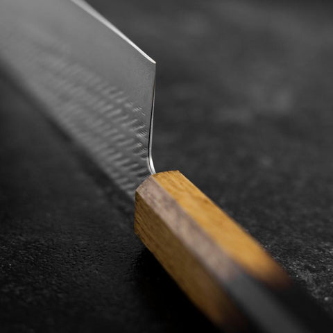 Nakiri Silver Steel #3 Nawame Damascus Yaki Urushi Handle 165mm (6.5”)-[Musashi]-[Japanese-Kitchen-Knives]