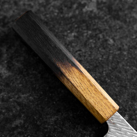 Nakiri Silver Steel #3 Nawame Damascus Yaki Urushi Handle 165mm (6.5”)-[Musashi]-[Japanese-Kitchen-Knives]