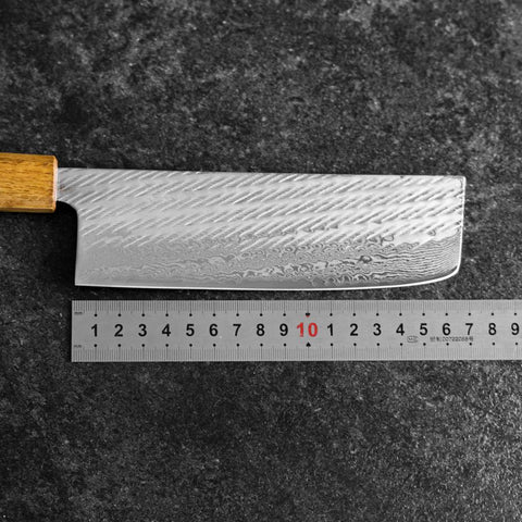 Nakiri Silver Steel #3 Nawame Damascus Yaki Urushi Handle 165mm (6.5”)-[Musashi]-[Japanese-Kitchen-Knives]