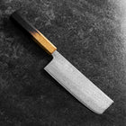 Nakiri Silver Steel #3 Nawame Damascus Yaki Urushi Handle 165mm (6.5”)-[Musashi]-[Japanese-Kitchen-Knives]