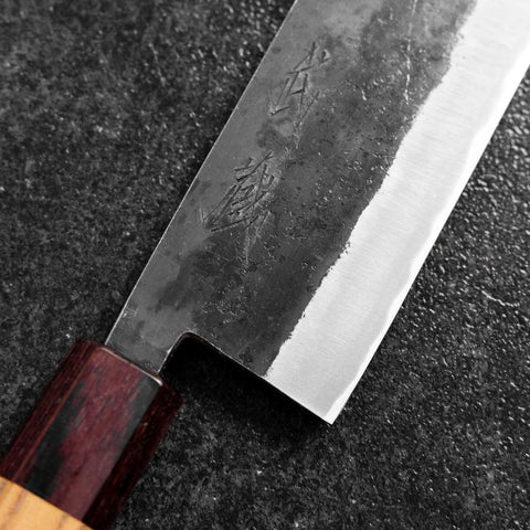 Nakiri Stainless Clad Blue Steel #2 Kurouchi Zelkova Handle 165mm (6.5”)-[Musashi]-[Japanese-Kitchen-Knives]