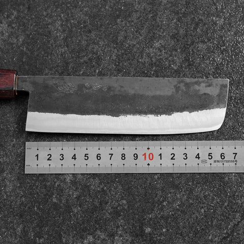 Nakiri Stainless Clad Blue Steel #2 Kurouchi Zelkova Handle 165mm (6.5”)-[Musashi]-[Japanese-Kitchen-Knives]