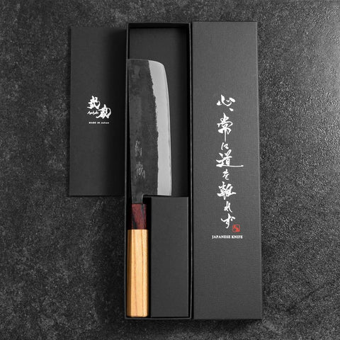Nakiri Stainless Clad Blue Steel #2 Kurouchi Zelkova Handle 165mm (6.5”)-[Musashi]-[Japanese-Kitchen-Knives]