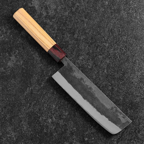 Nakiri Stainless Clad Blue Steel #2 Kurouchi Zelkova Handle 165mm (6.5”)-[Musashi]-[Japanese-Kitchen-Knives]