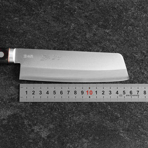 Nakiri Stainless Clad Blue Super Polished Western Black Red Handle 160mm (6.3”)-[Musashi]-[Japanese-Kitchen-Knives]