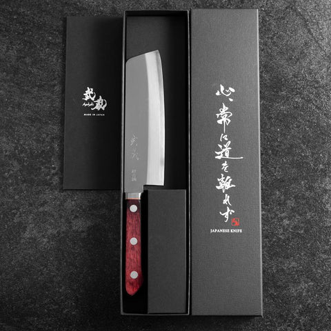 Nakiri Stainless Clad Blue Super Polished Western Black Red Handle 160mm (6.3”)-[Musashi]-[Japanese-Kitchen-Knives]