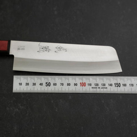Nakiri Stainless Clad Blue Super Polished Western Black Red Handle 160mm (Tsuba-nashi) (6.3”)-[Musashi]-[Japanese-Kitchen-Knives]