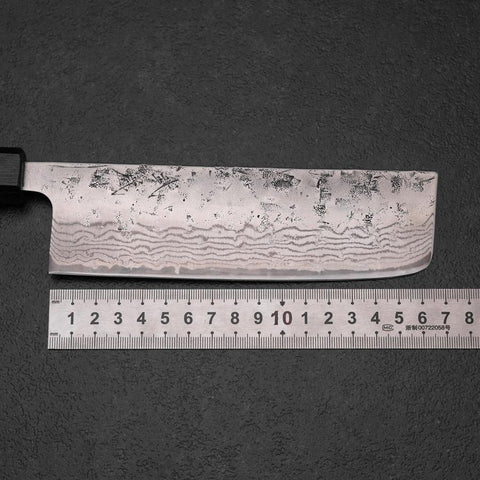 Nakiri Sweden Stainless Steel Nashiji Washi Damascus Blue Urushi Handle 165mm-[Musashi]-[Japanese-Kitchen-Knives]