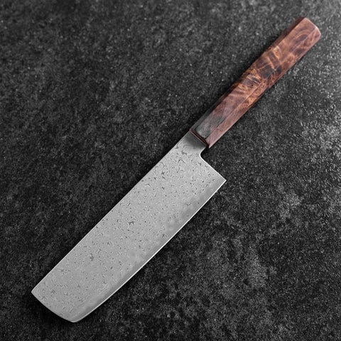 Nakiri VG-10 Damascus Brown Birch Handle 165mm-[Musashi]-[Japanese-Kitchen-Knives]