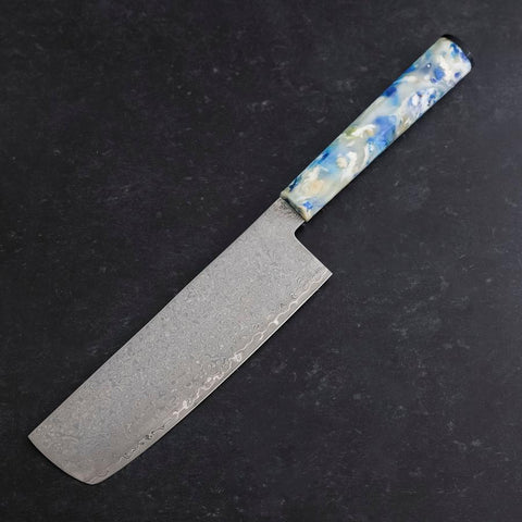 Nakiri VG-10 Damascus Ocean Blue-White Mix Handle 165mm-[Musashi]-[Japanese-Kitchen-Knives]