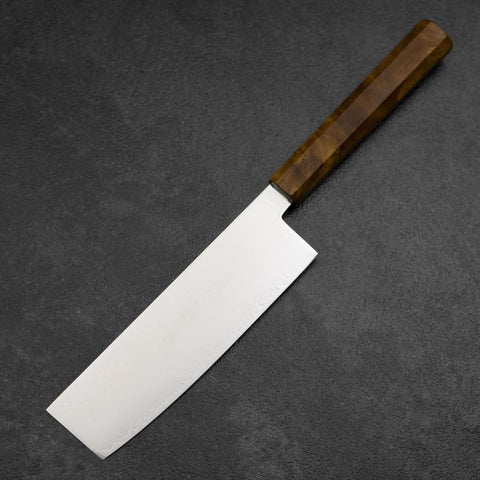 Nakiri VG-10 Damascus Yellow-Brown Birch Handle 170mm-[Musashi]-[Japanese-Kitchen-Knives]