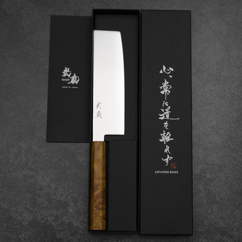 Nakiri VG-10 Damascus Yellow-Brown Birch Handle 170mm-[Musashi]-[Japanese-Kitchen-Knives]