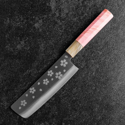 Nakiri VG-10 Polished Sakura Buffalo Dark Pink Maple Handle 165mm (6.5”)-[Musashi]-[Japanese-Kitchen-Knives]