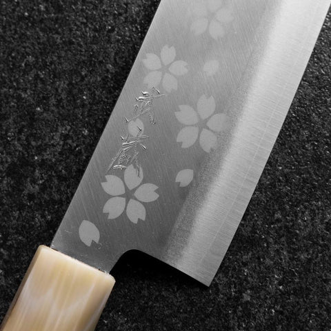 Nakiri VG-10 Polished Sakura Buffalo Dark Pink Maple Handle 165mm (6.5”)-[Musashi]-[Japanese-Kitchen-Knives]