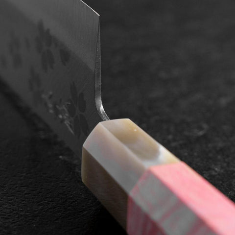 Nakiri VG-10 Polished Sakura Buffalo Dark Pink Maple Handle 165mm (6.5”)-[Musashi]-[Japanese-Kitchen-Knives]