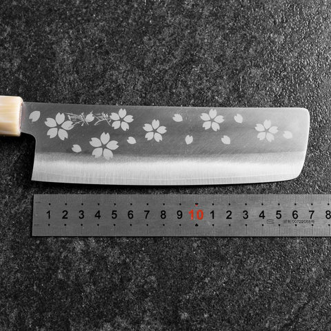Nakiri VG-10 Polished Sakura Buffalo Dark Pink Maple Handle 165mm (6.5”)-[Musashi]-[Japanese-Kitchen-Knives]