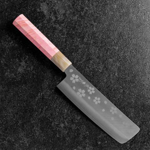 Nakiri VG-10 Polished Sakura Buffalo Dark Pink Maple Handle 165mm (6.5”)-[Musashi]-[Japanese-Kitchen-Knives]