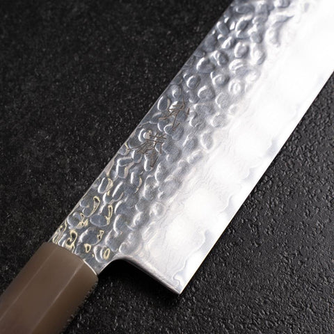 Nakiri VG-10 Tsuchime Damascus Buffalo Light Pink Maple Handle 170mm (6.7”)-[Musashi]-[Japanese-Kitchen-Knives]