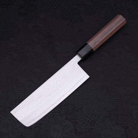 Nakiri VG-10 Tsuchime Damascus Walnut Handle 165mm-[Musashi]-[Japanese-Kitchen-Knives]