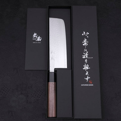 Nakiri VG-10 Tsuchime Damascus Walnut Handle 165mm-[Musashi]-[Japanese-Kitchen-Knives]