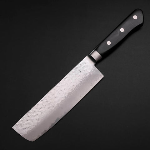 Nakiri VG-10 Tsuchime Damascus Western Black Handle 165mm (6.5”)-[Musashi]-[Japanese-Kitchen-Knives]