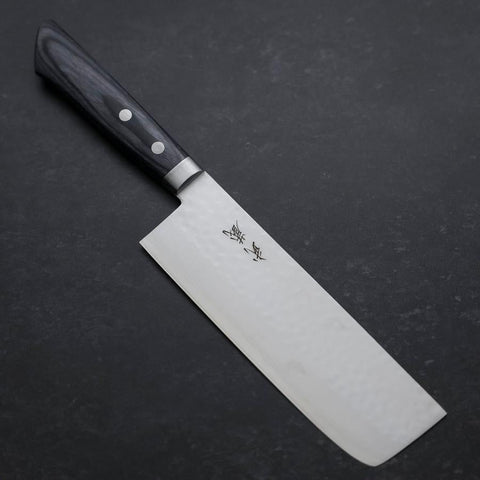 Nakiri VG-10 Tsuchime Damascus Western Blue Handle 165mm (6.5”)-[Musashi]-[Japanese-Kitchen-Knives]