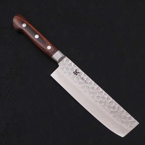 Nakiri VG-10 Tsuchime Damascus Western Handle 165mm-[Musashi]-[Japanese-Kitchen-Knives]