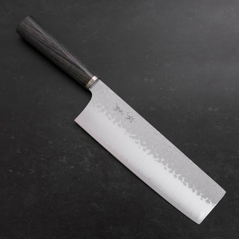 Nakiri VG-10 Tsuchime Oval Charcoal Handle 180mm (7”)-[Musashi]-[Japanese-Kitchen-Knives]