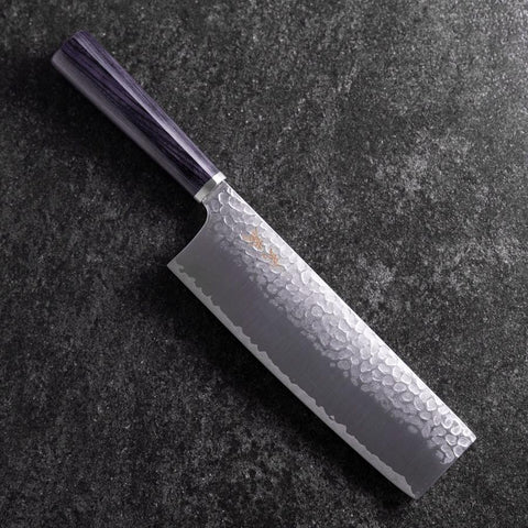 Nakiri VG-10 Tsuchime Oval Purple Handle 180mm-[Musashi]-[Japanese-Kitchen-Knives]