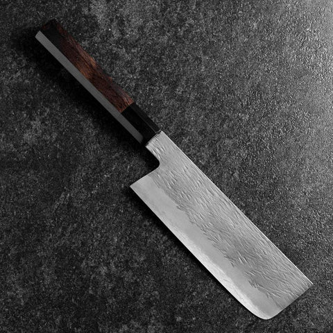 Nakiri White Steel #1 Tsuchime Buffalo Ebony Handle 165mm (6.5”)-[Musashi]-[Japanese-Kitchen-Knives]