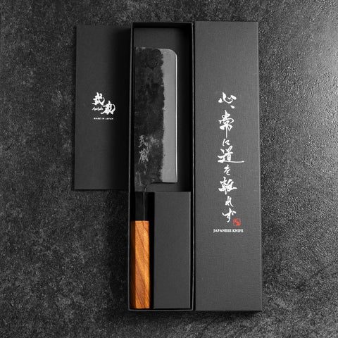 Nakiri White Steel #2 Kurouchi Buffalo Bubinga Handle 165mm (6.5”)-[Musashi]-[Japanese-Kitchen-Knives]