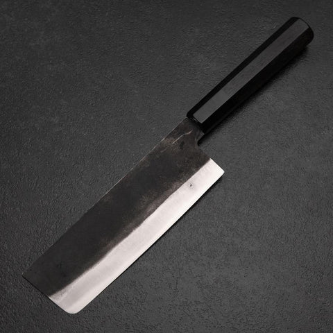 Nakiri White Steel #2 Kurouchi Chokin Sakura-Fuji Buffalo Ebony Handle 165mm (6.5”)-[Musashi]-[Japanese-Kitchen-Knives]