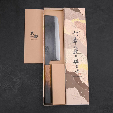 Nakiri White Steel #2 Kurouchi Yaki Urushi Handle 165mm (6.5”)-[Musashi]-[Japanese-Kitchen-Knives]