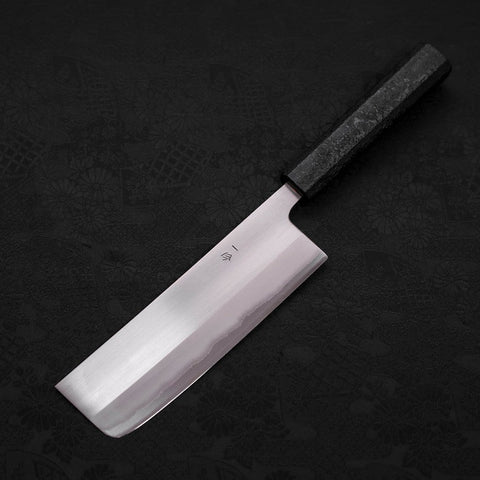 Nakiri White Steel #1 Polished Black Ishime Urushi Handle 165mm-[Musashi]-[Japanese-Kitchen-Knives]