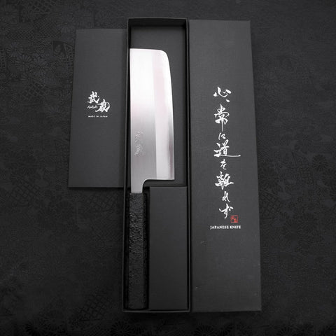 Nakiri White Steel #1 Polished Black Ishime Urushi Handle 165mm-[Musashi]-[Japanese-Kitchen-Knives]