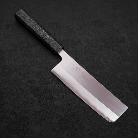 Nakiri White Steel #1 Polished Black Ishime Urushi Handle 165mm-[Musashi]-[Japanese-Kitchen-Knives]