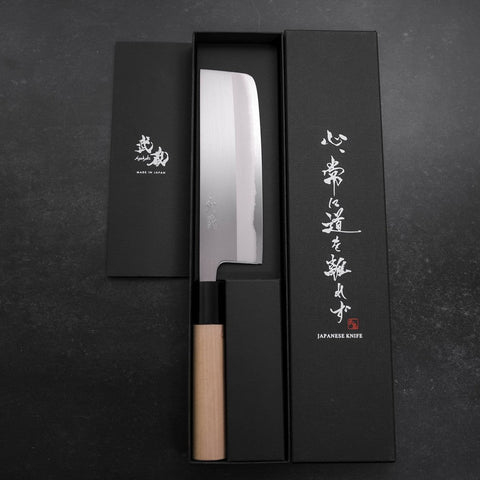 Nakiri White Steel #1 Polished Buffalo Magnolia Handle 165mm-[Musashi]-[Japanese-Kitchen-Knives]