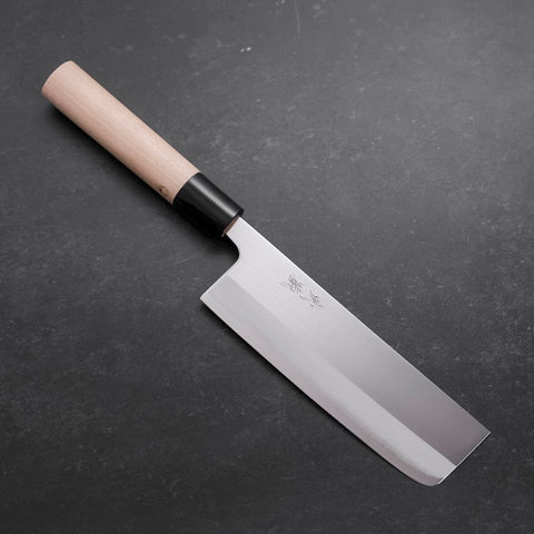 Nakiri White Steel #1 Polished Buffalo Magnolia Handle 165mm-[Musashi]-[Japanese-Kitchen-Knives]