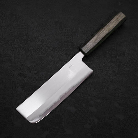 Nakiri White Steel #1 Stainless Clad Polished Green Urushi Handle 165mm-[Musashi]-[Japanese-Kitchen-Knives]
