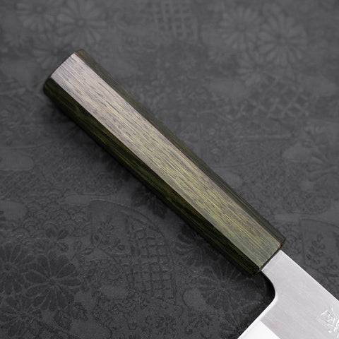 Nakiri White Steel #1 Stainless Clad Polished Green Urushi Handle 165mm-[Musashi]-[Japanese-Kitchen-Knives]