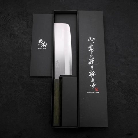 Nakiri White Steel #1 Stainless Clad Polished Green Urushi Handle 165mm-[Musashi]-[Japanese-Kitchen-Knives]
