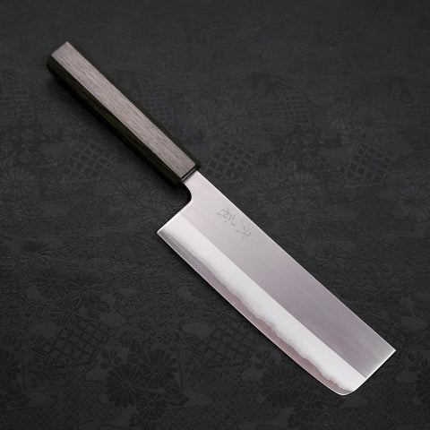 Nakiri White Steel #1 Stainless Clad Polished Green Urushi Handle 165mm-[Musashi]-[Japanese-Kitchen-Knives]