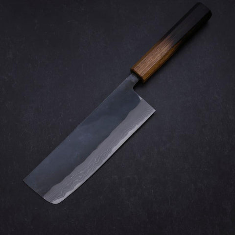 Nakiri White Steel #2 Kurouchi Damascus Yaki Urushi Handle 165mm-[Musashi]-[Japanese-Kitchen-Knives]