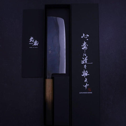 Nakiri White Steel #2 Kurouchi Damascus Yaki Urushi Handle 165mm-[Musashi]-[Japanese-Kitchen-Knives]