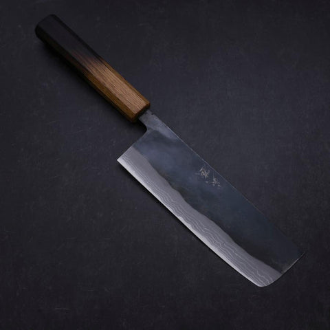 Nakiri White Steel #2 Kurouchi Damascus Yaki Urushi Handle 165mm-[Musashi]-[Japanese-Kitchen-Knives]