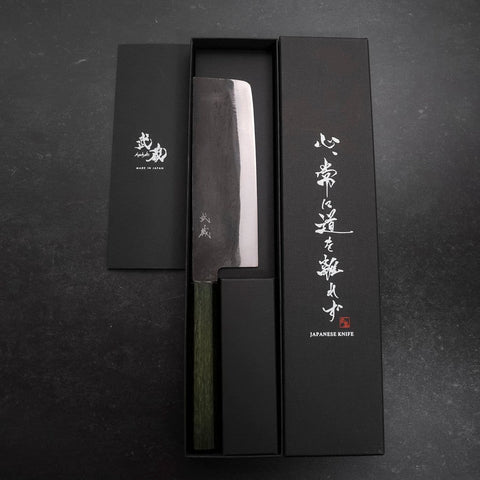 Nakiri White Steel #2 Kurouchi Green Urushi Handle 165mm-[Musashi]-[Japanese-Kitchen-Knives]