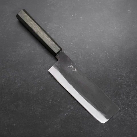 Nakiri White Steel #2 Kurouchi Green Urushi Handle 165mm-[Musashi]-[Japanese-Kitchen-Knives]