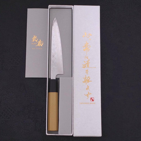Petty AUS-10 Nashiji Damascus Buffalo Magnolia Handle 135mm-[Musashi]-[Japanese-Kitchen-Knives]