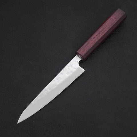 Petty AUS-10 Nashiji Damascus Urushi Purple Handle 135mm (5.3”)-[Musashi]-[Japanese-Kitchen-Knives]