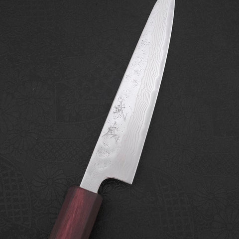 Petty AUS-10 Nashiji Damascus Urushi Purple Handle 135mm-[Musashi]-[Japanese-Kitchen-Knives]